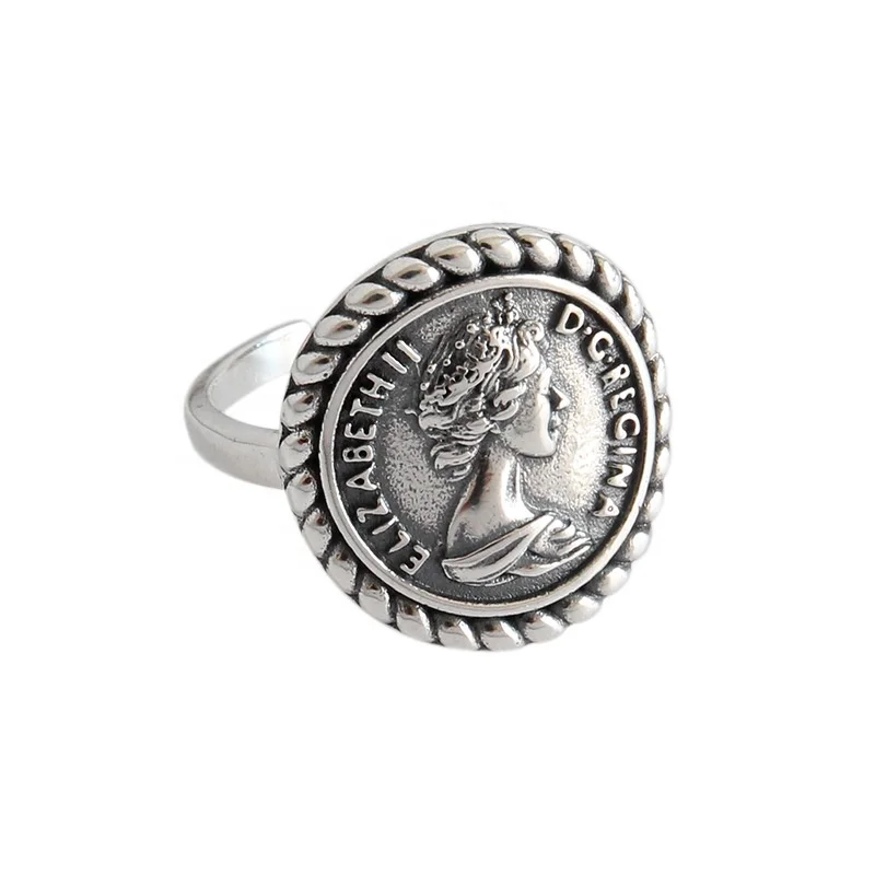 

LOZRUNVE Openning Handmade Elizabeth Portrait Signet Rings Men Silver 925