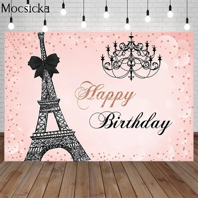 

Фон для фотосъемки с изображением Эйфелевой башни Mocsicka, розовый фон для дня рождения, детского портрета, декоративный реквизит для фотостуд...
