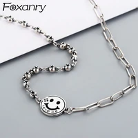 foxanry ins fashion 925 stamp necklace splicing chain accessories vintage hip hop simple hollow smiley party jewelry
