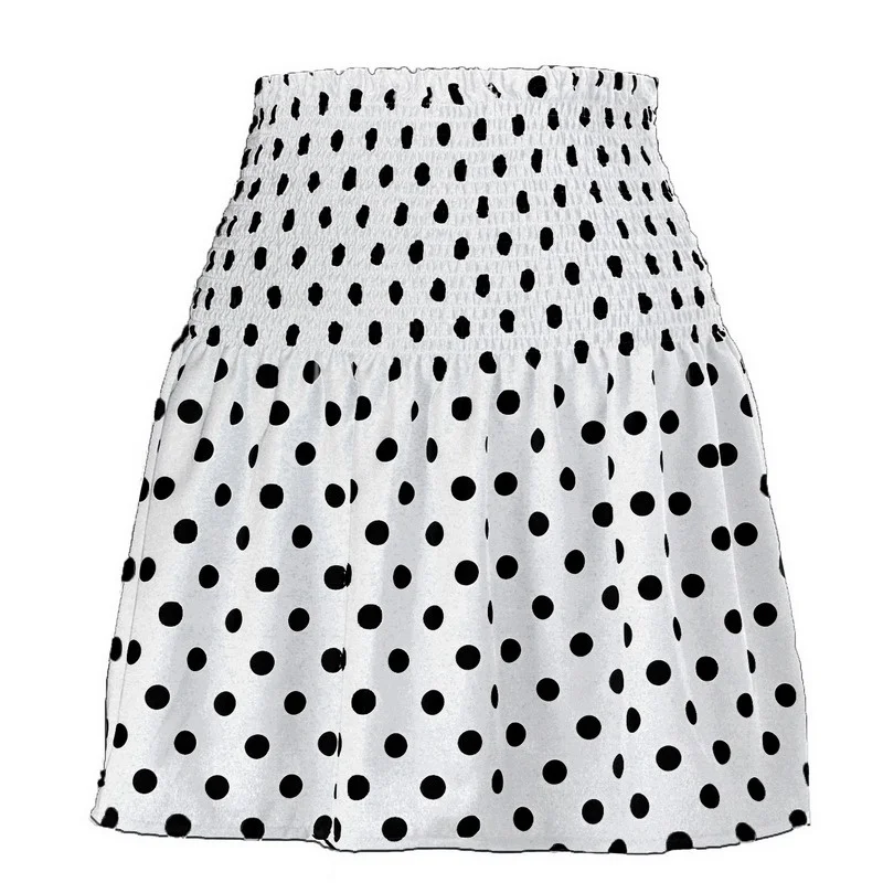 

Women Fashion Polka Dot Print Pleated Mini Skirt Ladies Beach Vestidos Chic A-line Skirts Sexy Elastic Waist Short Skirt