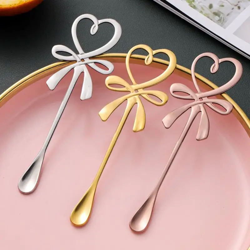 

304 Stainless Steel Coffee Spoon Love Bow Hanging Cup Spoon Stirring Spoon Creative Wedding Gift Coffee Scoops Minimalist style