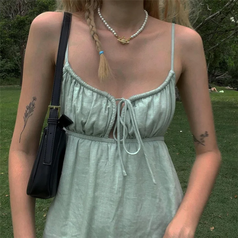 

2021 Women's Summer Dress Sexy V-Neck Halter Solid Color, New Style, Simple, Casual, Beach, Vacation, Party, Women's Mini Dress