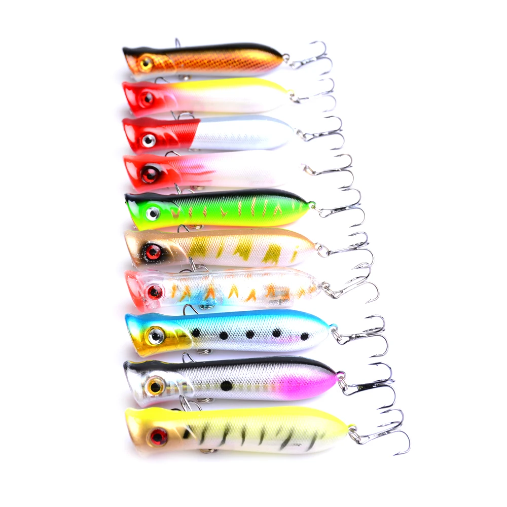 

10pcs 8cm 11.5g Hard Bait Popper Fishing Lure 3D Eyes Pesca Hooks isca Artificial Wobbler Crankbait Tackle Bass Carp Fishing