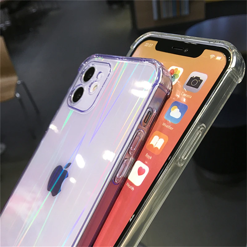 

Gradient Rainbow Laser Paper Case For iPhone 11 12 Pro Max 12 Mini 7 8 Plus X XR XS Max SE 2020 Clear Shockproof Soft Back Cover