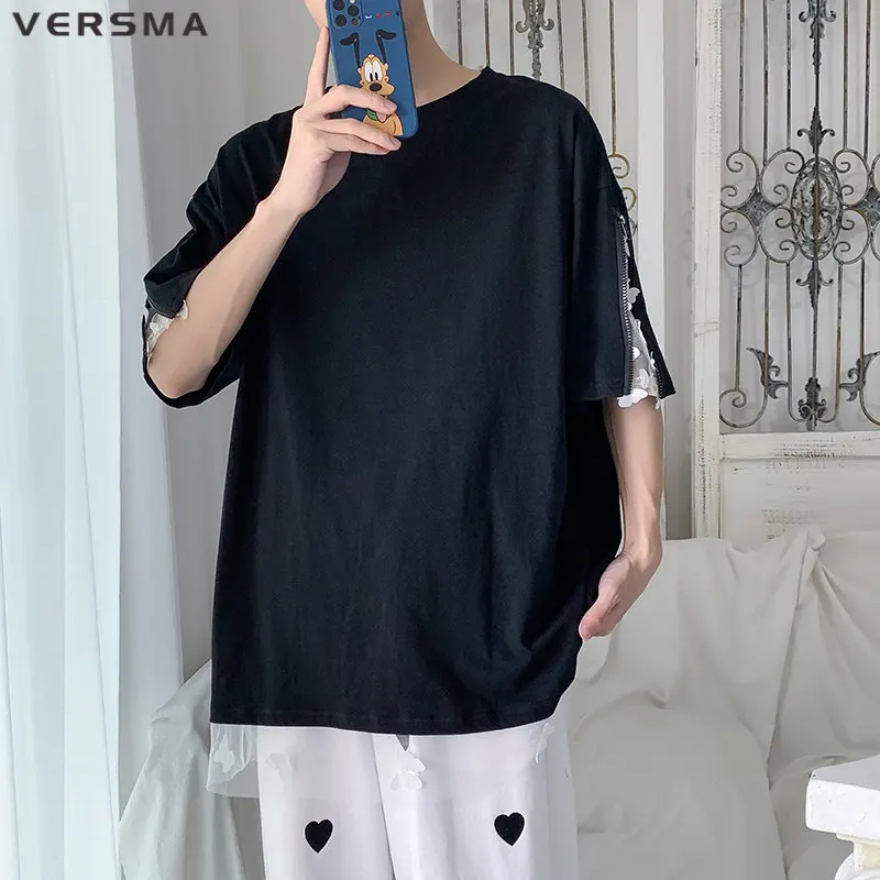 

Футболка VERSMA Мужская/Женская винтажная из двух частей, дизайнерская белая рубашка на молнии с коротким рукавом, в японском стиле, Прямая пос...