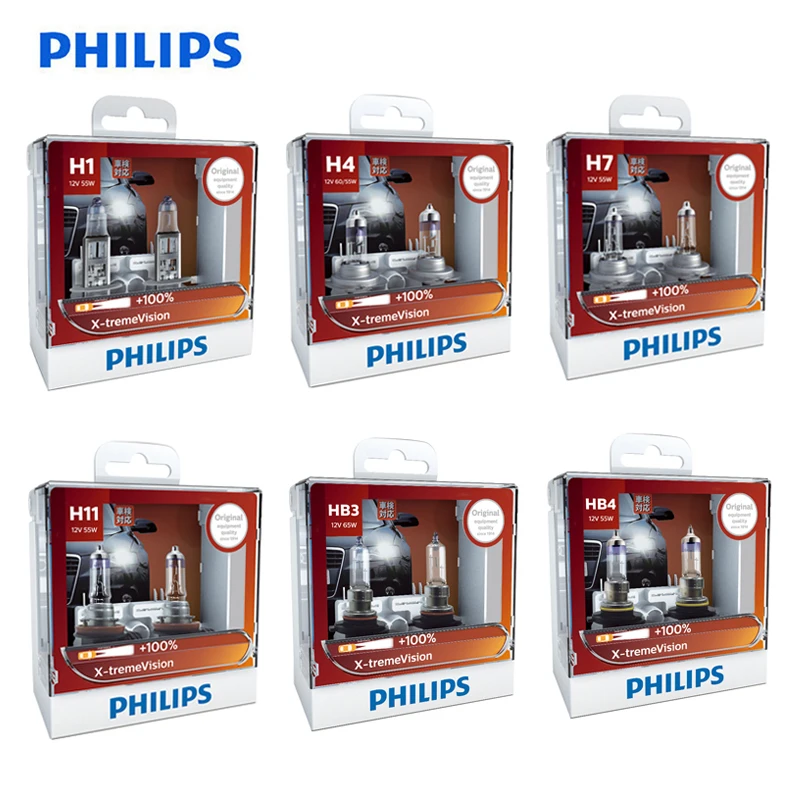Philips X-treme Vision H1 H4 H7 H11 9003 9005 9006 HB2 HB3 HB4 XV 12 В + 100% более ярсветильник свет