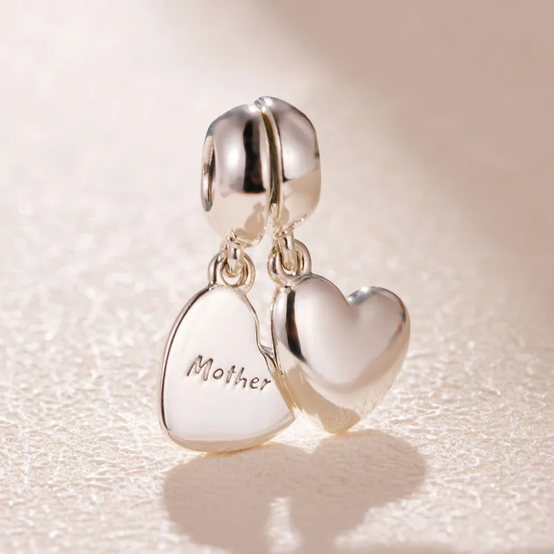 

High Quality 925 Sterling Silver hearts charms Family Mother's Love for Son A Pair of Love Double Spell Pendants for jewelry DIY