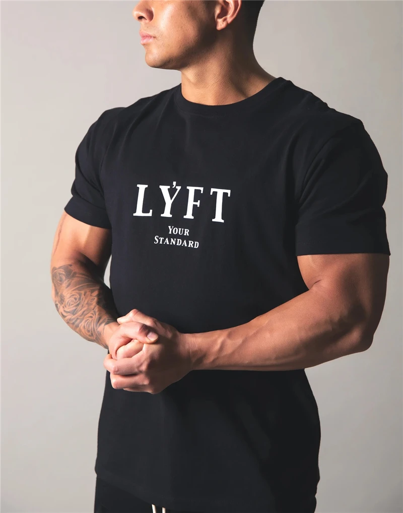 

JP&UK Brand LYFT Summer Men Cotton Short Sleeve T Shirt Fitness Running T-shirt Male Gym Tee Tops Summer Shirt Sports Clothing