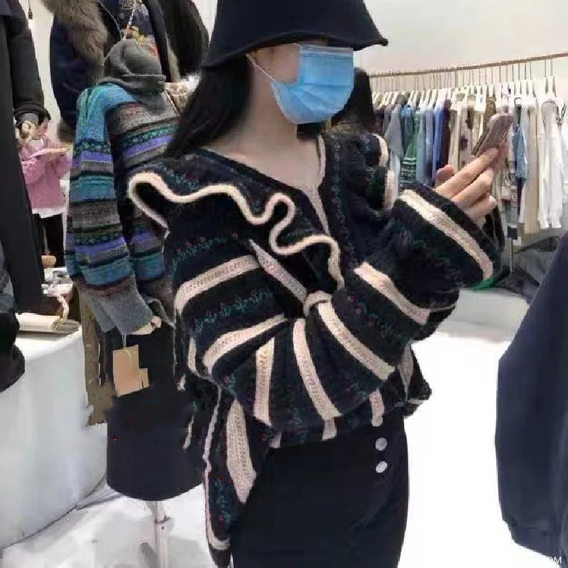 

2021 Retro Harajuku Style Women Sweater Clothes Elegant Casual Long Sleeve Loose Chic Pullover Printing Knitting Sweater