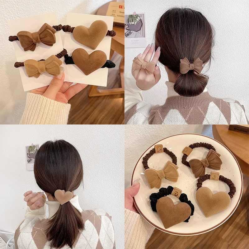 

MueRaa Korean Style Bow Heart Velvet Scrunchies Hair Ties For Women Girls Fashion Elegant Lady Retro Elastic Hairband Headband