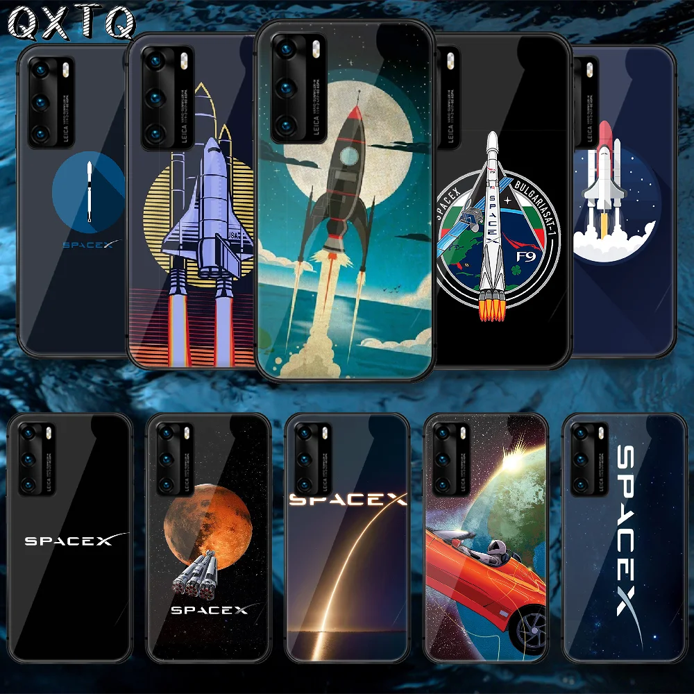 

US Musk S-SpaceX Tempered Glass Phone Case Cover For Huawei Honor Mate P 8 9 10 20 30 40 A X I Pro Lite Smart 2021 Silicone