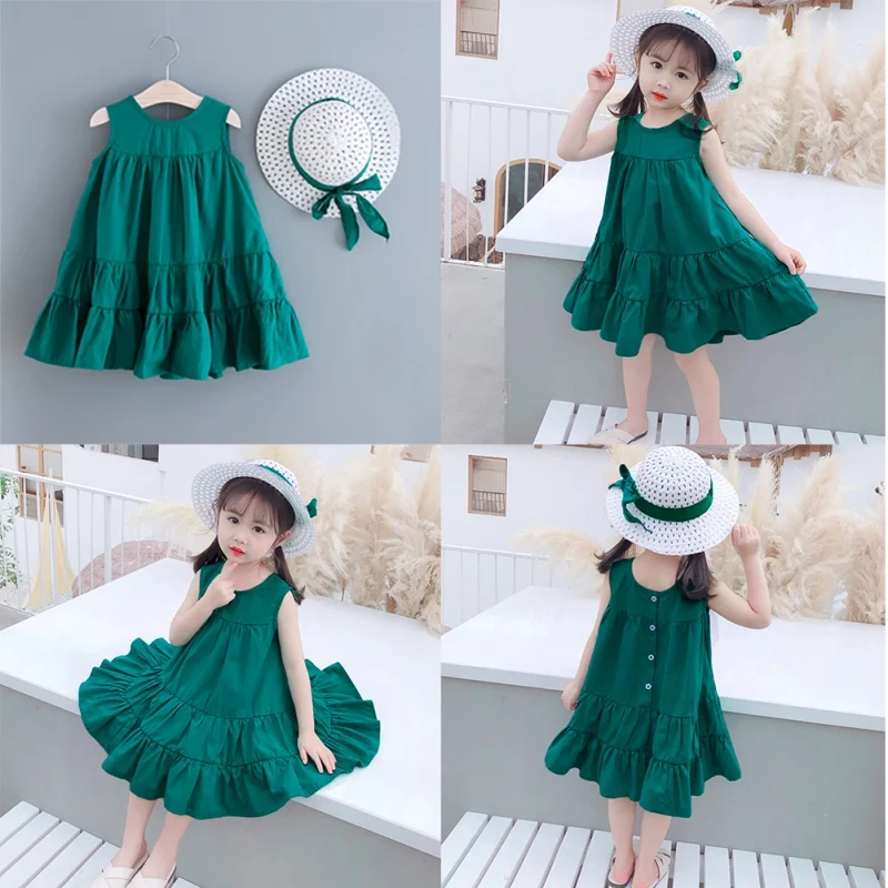 

2pcs Baby Girls Dress Sleeveless Print Dresses Clothes Kids Summer Princess Dress Children Party Ball Pageant Dress Outfit