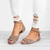 summer new shoes woman open toe one strap belt wraps cross knit flat womens sandals plus size