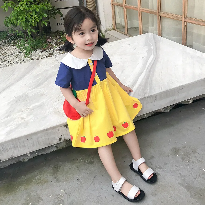 Girls Princess Dress with Apple Bag Summer Sweet Kids Dresses for Girl 2 3 4 5 6 Year Children Clothing Baby Toddler Costume | Детская