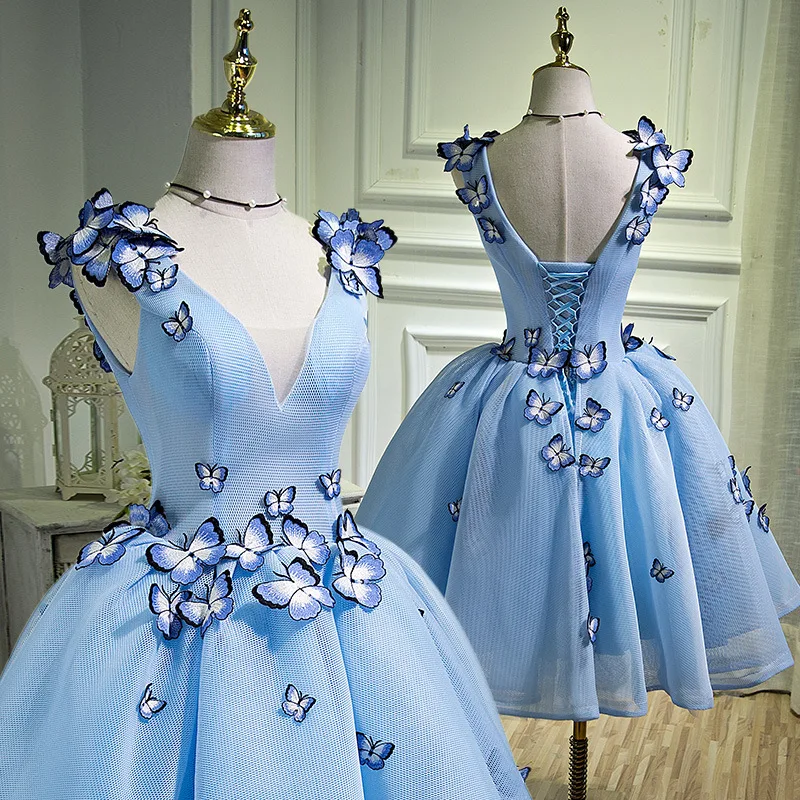 

Bealegantom V-Neck Butterfly Short Ball Gown Quinceanera Dresses 2021 Applique Sweet 16 Formal Evening Prom Vestidos De 15 Anos