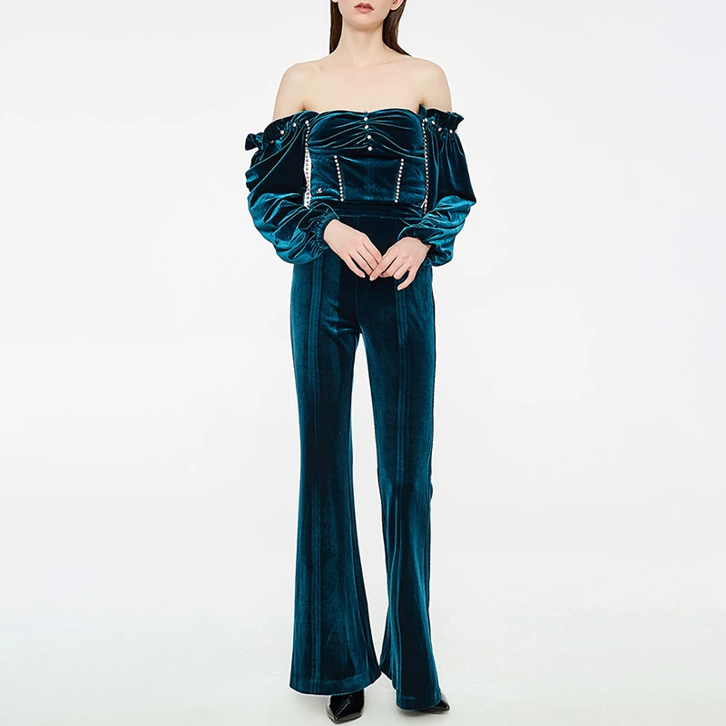 Женские брюки Бархатные Топы с открытыми плечами и высокой талией |