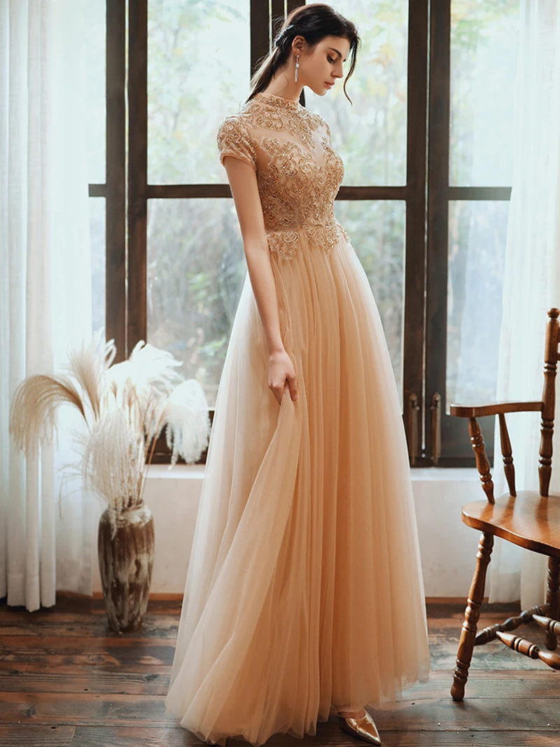 SSYFashion Новое роскошное вечернее платье для банкета цвета шампанского золотистого