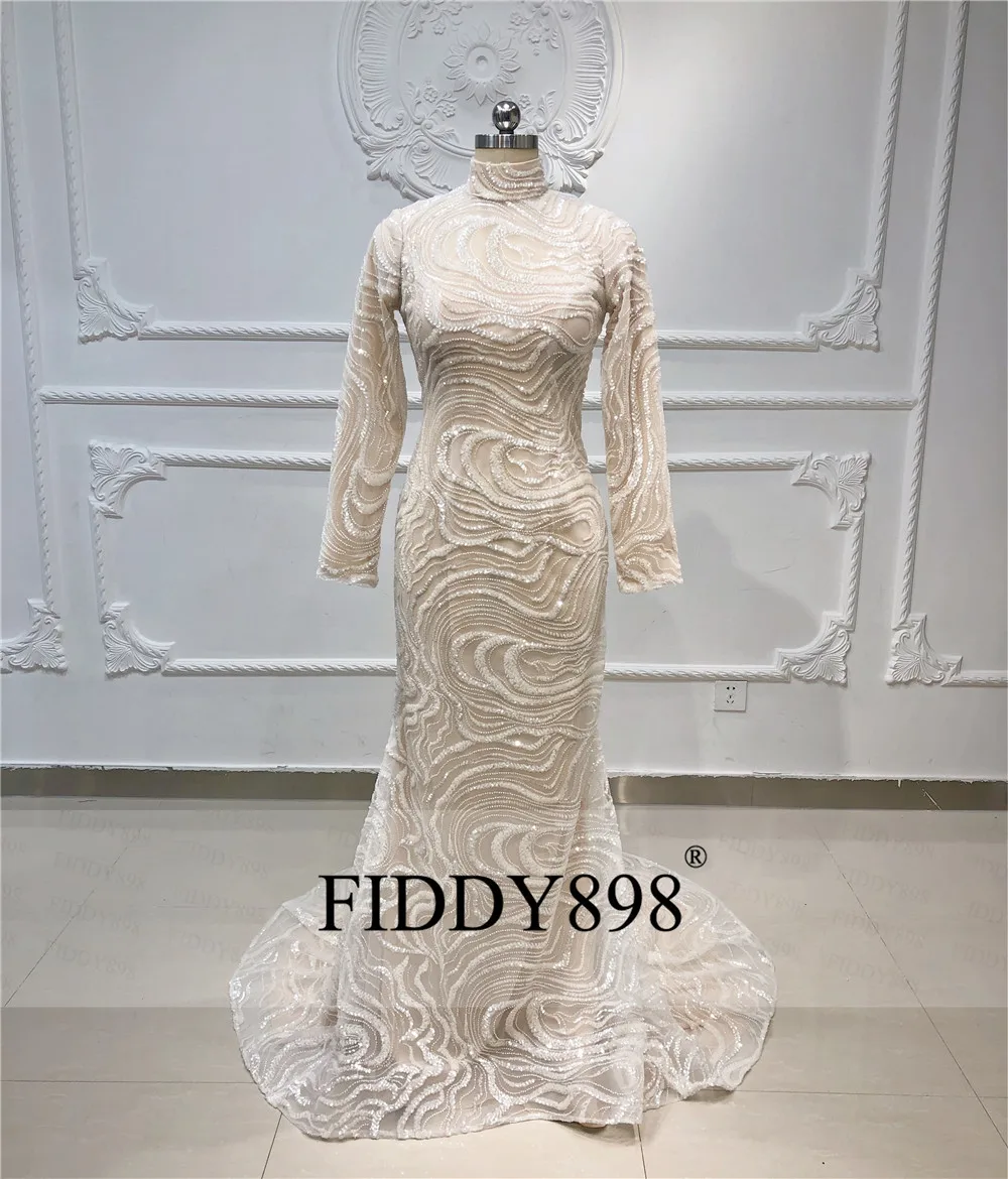 Вечернее платье русалки с длинным рукавом мусульманский высокой шеей вечернее