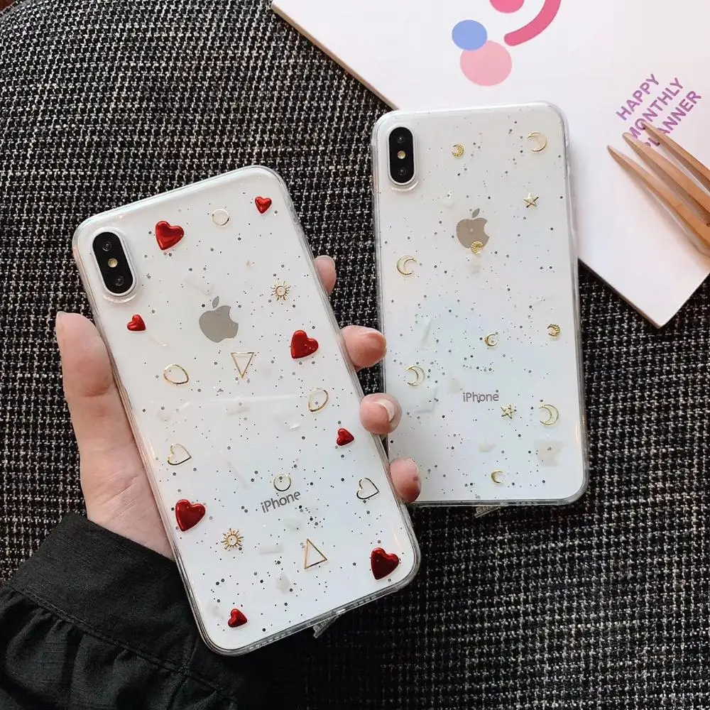 Блестящий блестящий чехол Moon Love для iPhone 12 11 Pro Max Mini XR XS X 6 6S 7 8 Plus SE 2020 прозрачный с