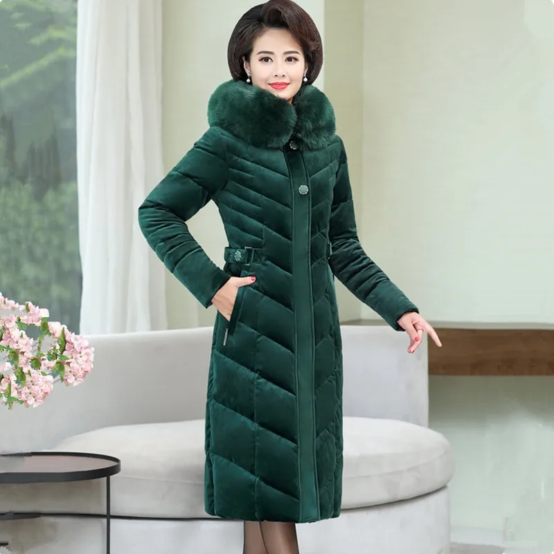 Женское зимнее пальто золотистого цвета вельветовые пуховые хлопковые парки