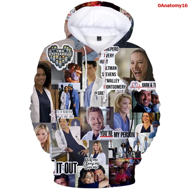 

Grey's Anatomy Boys Polyester Hoodies Autumn Women streetwear Sweatshirt Male Harajuku 3d Hooded Pullovers Men Clothing