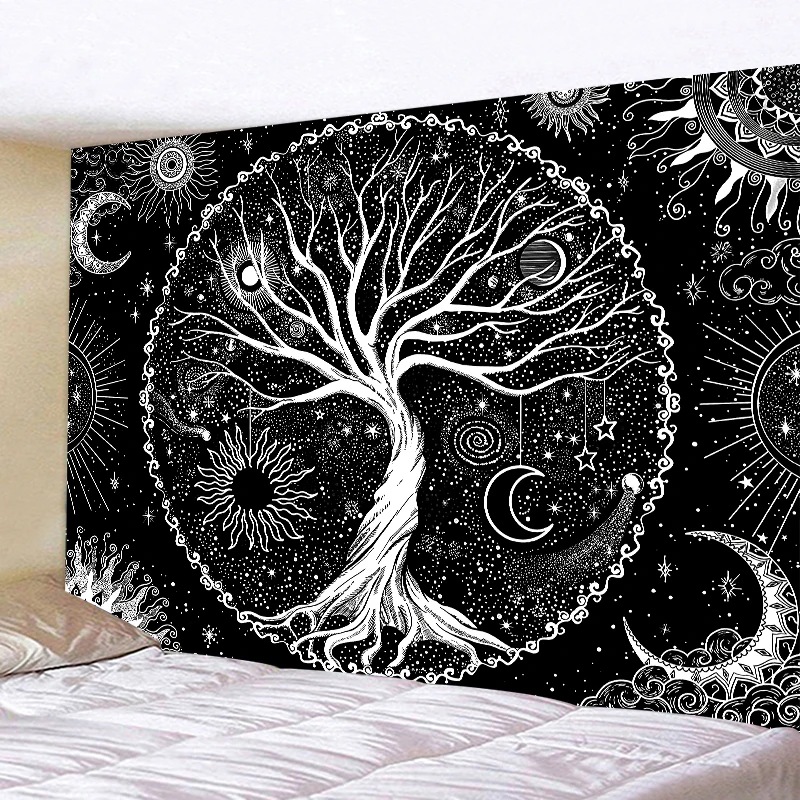 

Black And White Moon Sun Mandala Tapestry Bohemian Decoration Wall Hanging Psychedelic Starlight Art Wall Cloth Home Room Decor