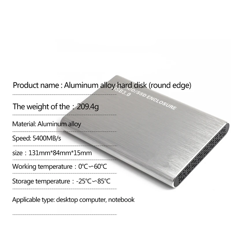 

YD11 Mobile Hard Disk SATA to USB3.0 Aluminum Alloy (Round Edge) External Hard Disk 250GB for Win10 / 8/7 Ps4