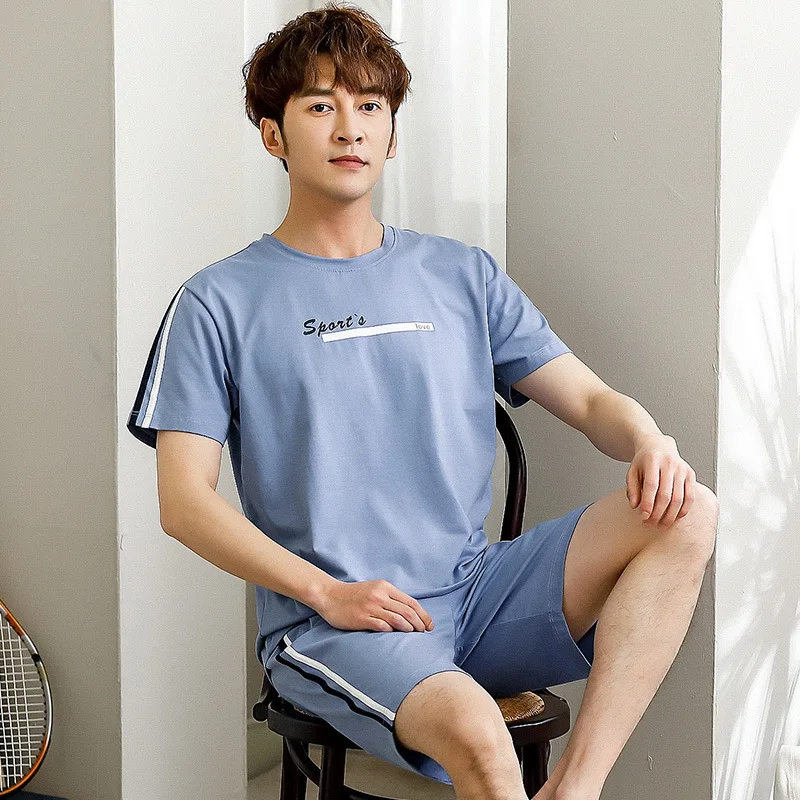 

Top Selling Product In 2021 Men's Sports Pajamas Summer Cotton Thin Short-sleeved Shorts Casual Suit Home Service Men's Clothing