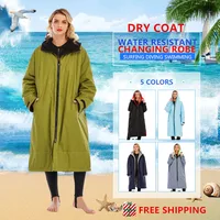 2022 New Design Waterproof Dry Changing Robe Adults and Teen Size Hooded Parka Jacket Poncho Over Coat Long Sleeve Olive Green