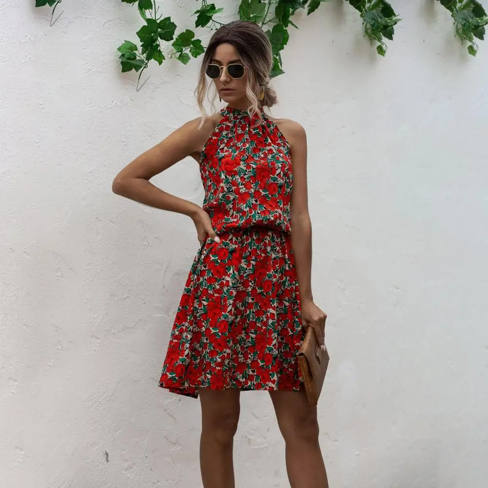 Женское платье с цветочным рисунком сексуальное без бретелек повседневное