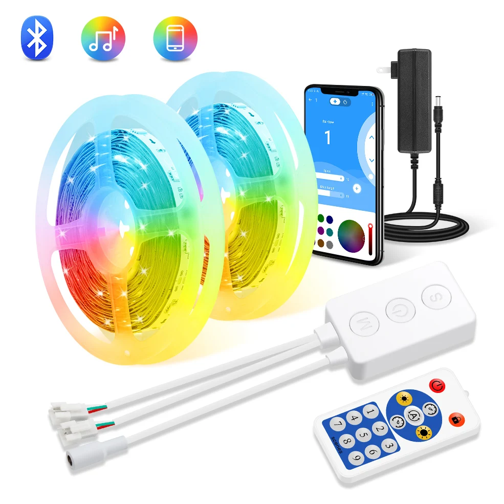 

Светодиодная RGB лента WS2811, гибкая многоцветная ламсветильник с поддержкой Bluetooth, с управлением через приложение, для комнаты, спальни, вечер...