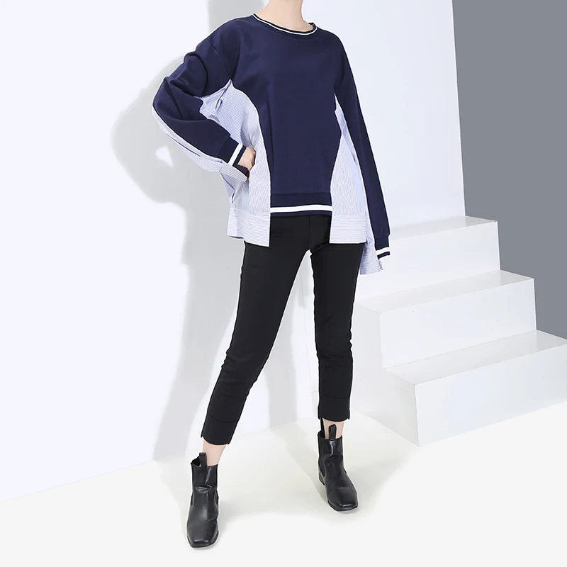 * Новинка 2019 корейский стиль женский модный синий пуловер толстовка рубашка