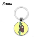 Брелок для ключей с милыми мультяшными животными брелок с ленивцем брадиподс взбирается по дереву забавное фото стеклянный купол металлический брелок для ключей для женщин и детей