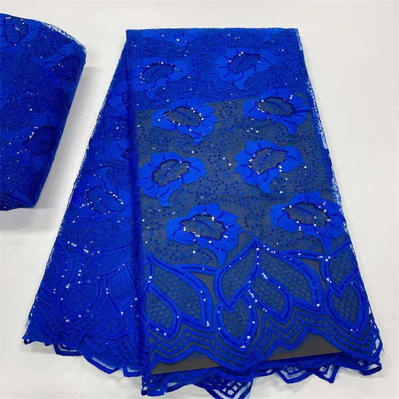 New Arrival French Blue Water Soluble Mesh Lace Fabric Latest African Lace Fabric High Quality Cord Tulle For Wedding Sew A2310