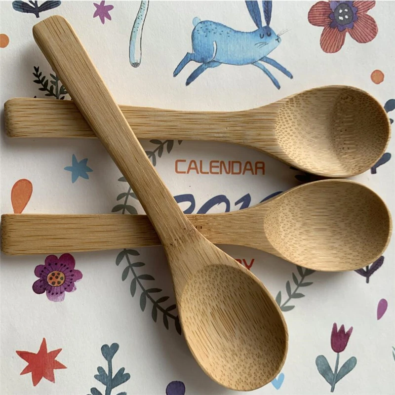 

5Pcs/Lot Bamboo Jam Spoon Baby Honey Spoon Coffee Spoon Delicate Kitchen Using Condiment Small scoop 12.8*3cm Teaspoon