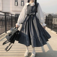 japanese college style sweet high waist straps ruffled strap dress shirt gothic lolita dress women kawaii clothing loli jsk