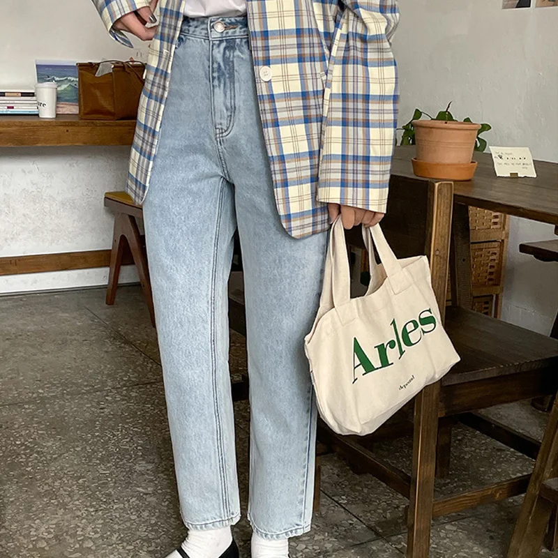 

Spring and autumn women's casual solid color high-rise straight-leg jeans