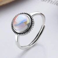 fanru s925 sterling silver ring vintage style inlaid with natural blue moonlight stone punk adjustable ring s925 women jewelry
