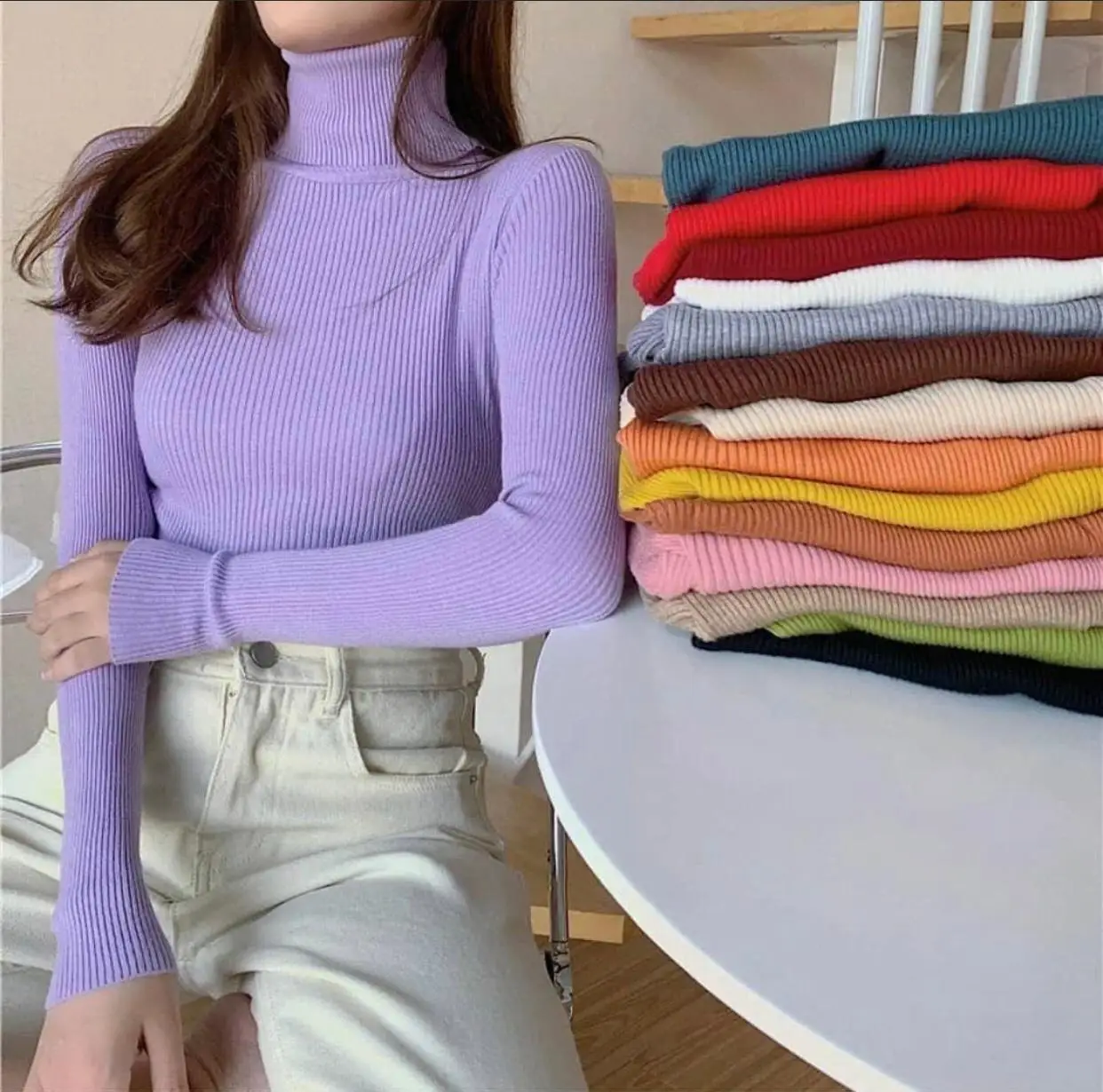 

New 2021 Winter Sweater Turtleneck Women Pullovers Solid Spring Autumun Women Bottom Slim Sweater Shirt For Women Hand Mujer
