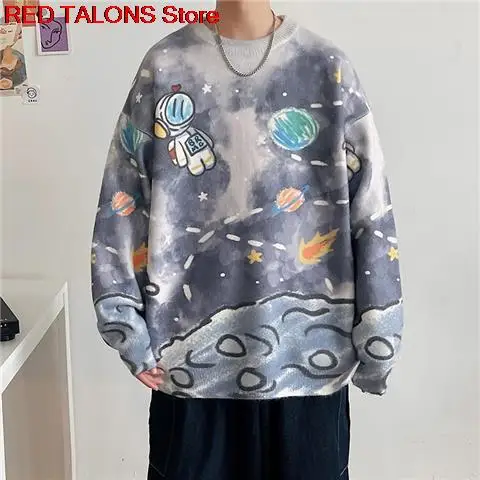 Модная уличная одежда новинка осень-зима вязаный пуловер с принтом космонавта