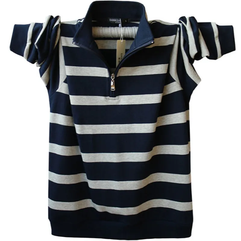 

Men's Long Sleeved Poloshirt Plus Size Striped Stand Collar Cotton Shirts Men Casual Mens Lapel Polos 4XL / 5XL A1109