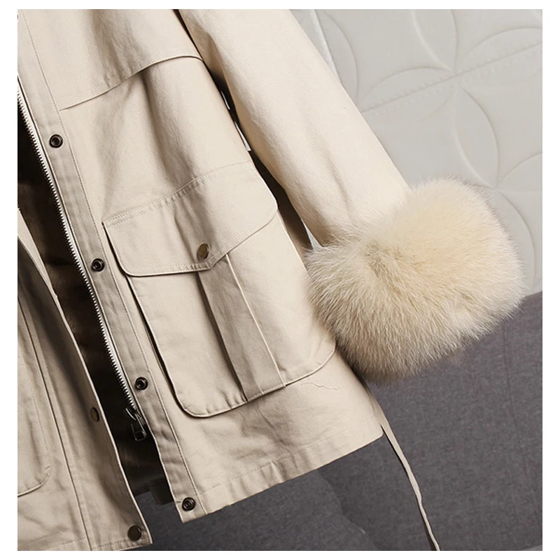 2021 Loose Long Coat Natural Real Fox Fur Collar Real Rex Rabbit Fur Detachable Lining Parkas Fashion New Women Winter Jacket