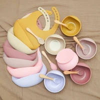 waterproof baby bibs for children feeding solid food sucker bowl dishes plates wooden handle spoon newborn dinnerware set