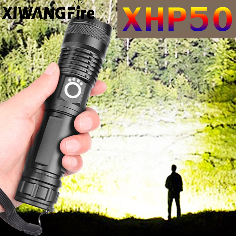 

XHP50.2 Flashlight Torch Strong Light Zoom 5 Modes LED Light Rechargeable Use18650 or 26650 Battery Outdoor Camping Tactical