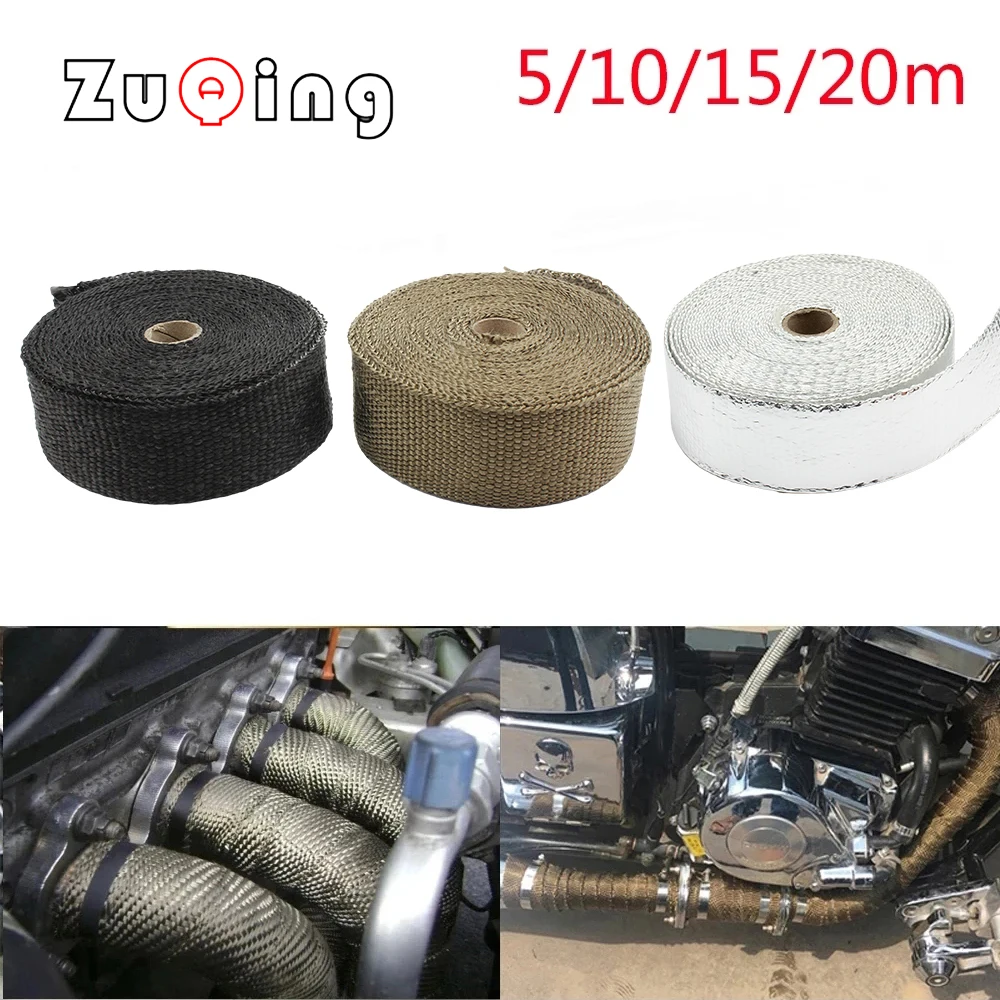 5cm*5M/10M/15M/20M Exhaust Heat Wrap Thermal Tape Fiberglass Heat Wrap Manifold Insulation Roll Resistant with Stainless Ties
