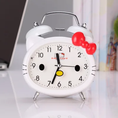 3 дюймов мультфильм рисунок «Hello Kitty» пары Колокольчик металлический немой подсветкой будильник для студента, детская одежда с «hello kitty» Часы с котами