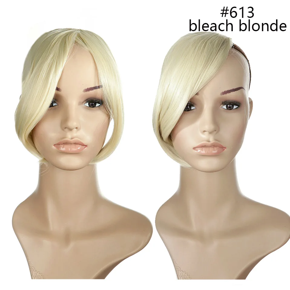 bleach blonde SNOILITE, средняя часть, челка, имитация челок, волосы, синтетические, коричневые, черные, на заколках, для наращивания, челка, бахрома для женщин - Цвет: bleach blonde