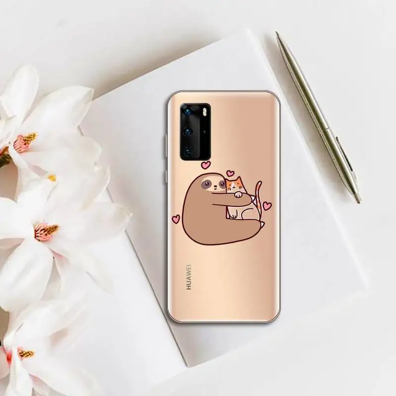 

Sloth Cute Animals Phone Case Transparent for huawei honor P 40 30 20 lite Pro 10 i 8 9 x p smart 2019
