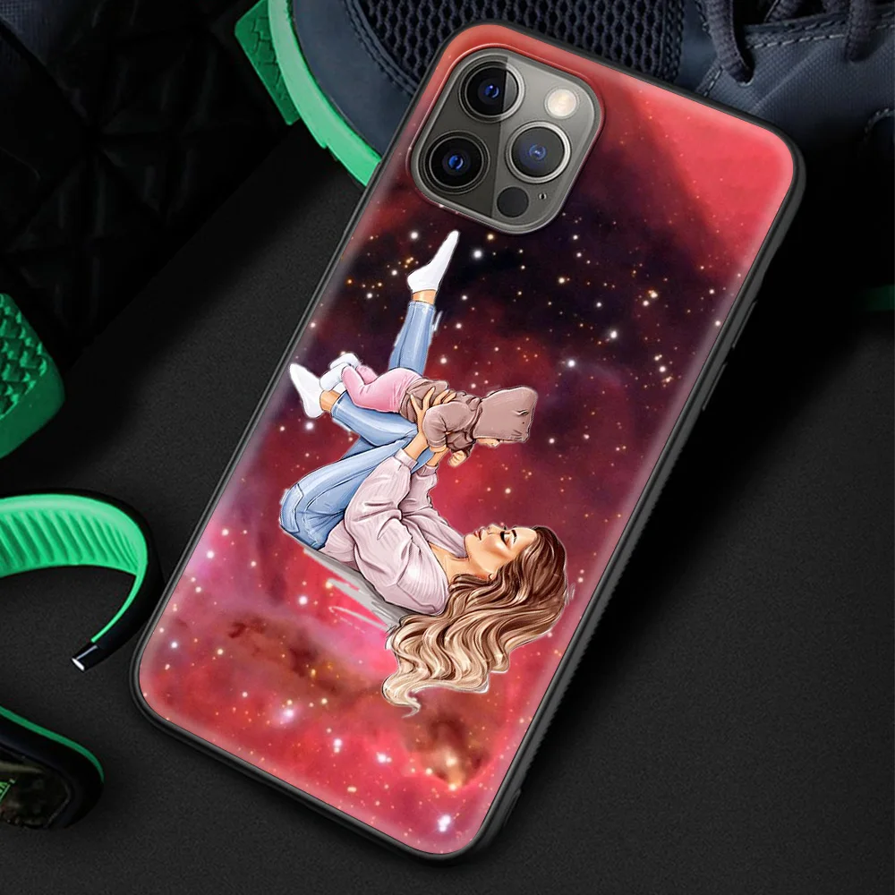 

Super Mom Woman Baby Silicone Soft Cover for iPhone 12 11 Pro MAX Luxury Phone Case XR X XS MAX 8 7 6 6S Plus Coque Shell