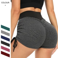 women booty scrunch bum cycling shorts drawstring lounge butt lift honeycomb textured leggings yoga cross waist athletic workout